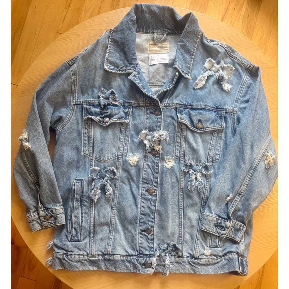 We The Free x The Series NYC Oversized Bow Appliqué Denim Jacket Size Small